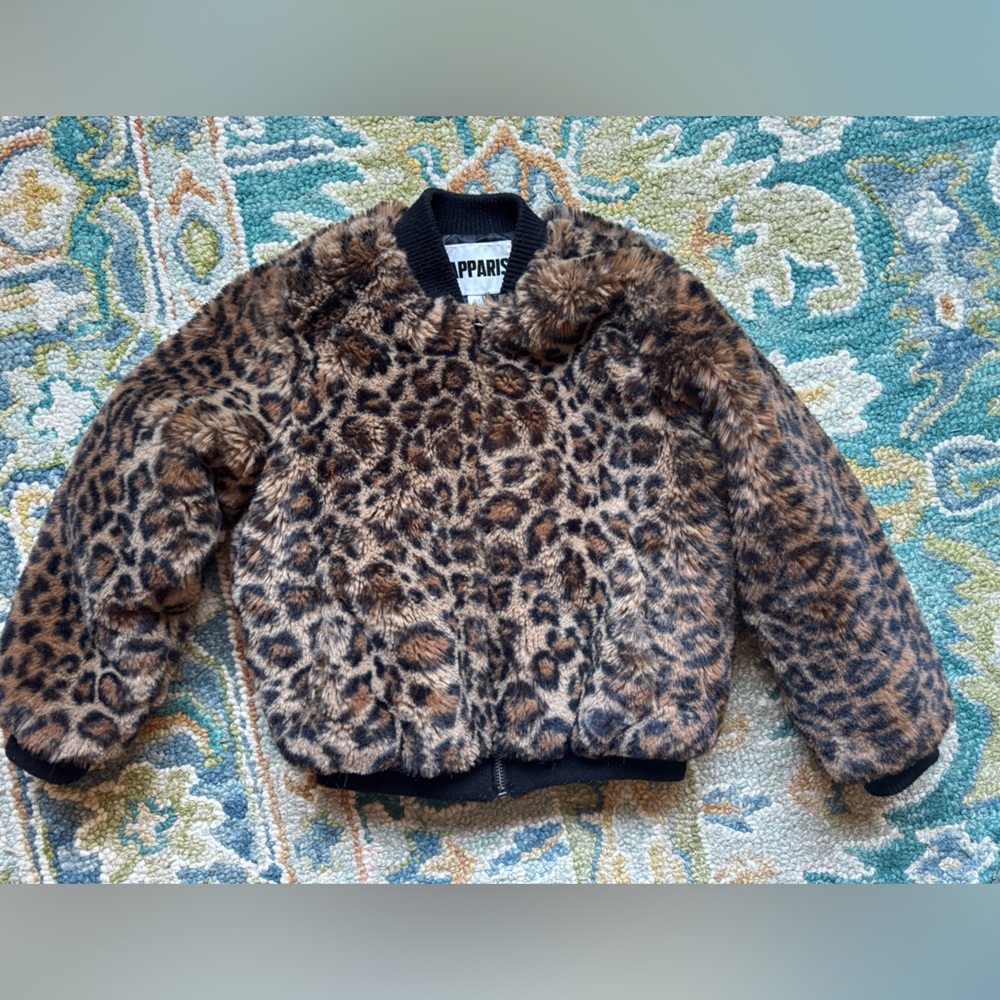 Apparis Cheetah Faux Fur Girl’s Bomber Coat, Size 8Y